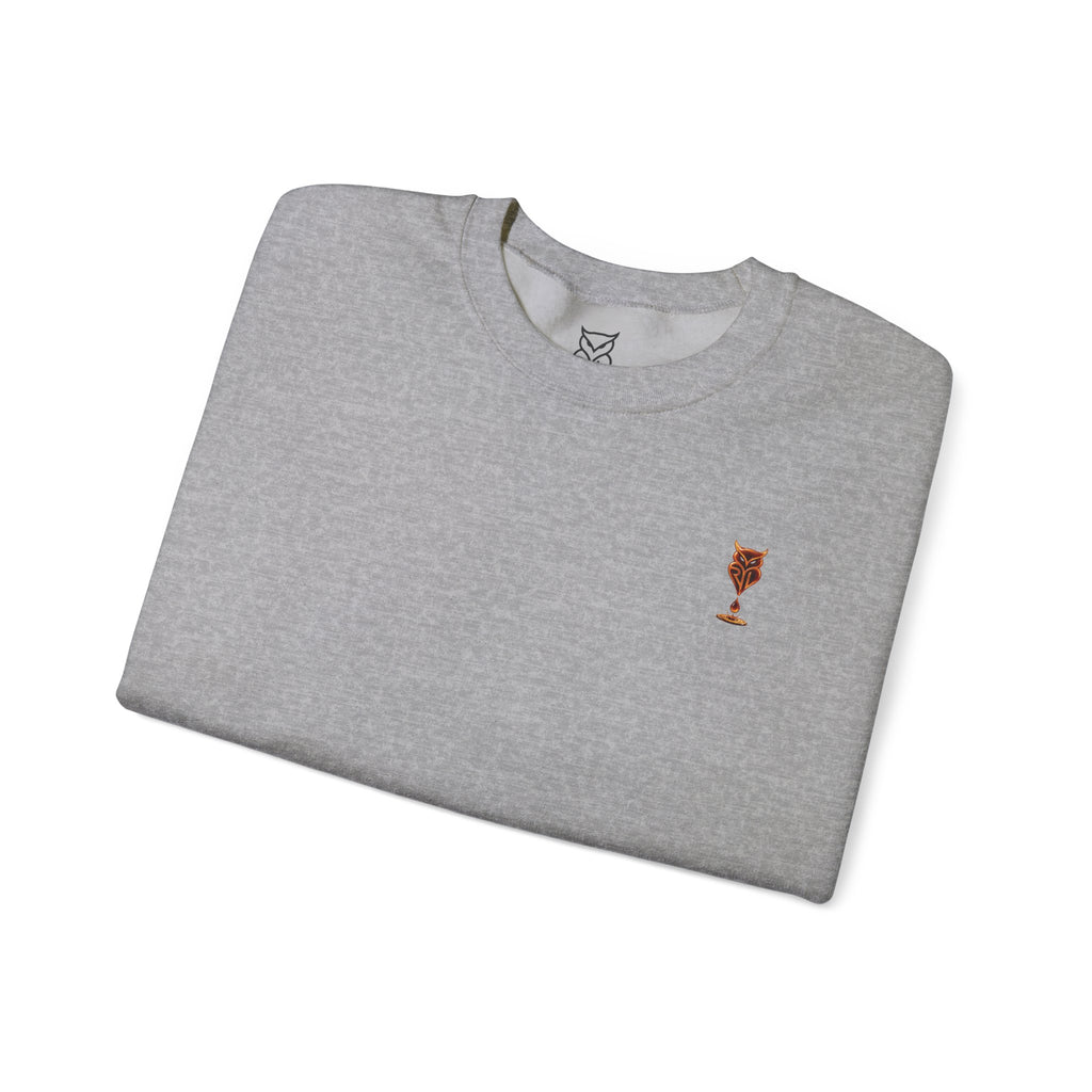 Rare Lab Drip Owl crewneck: Rare Lab owl in glossy amber with an espresso drop, on the left chest