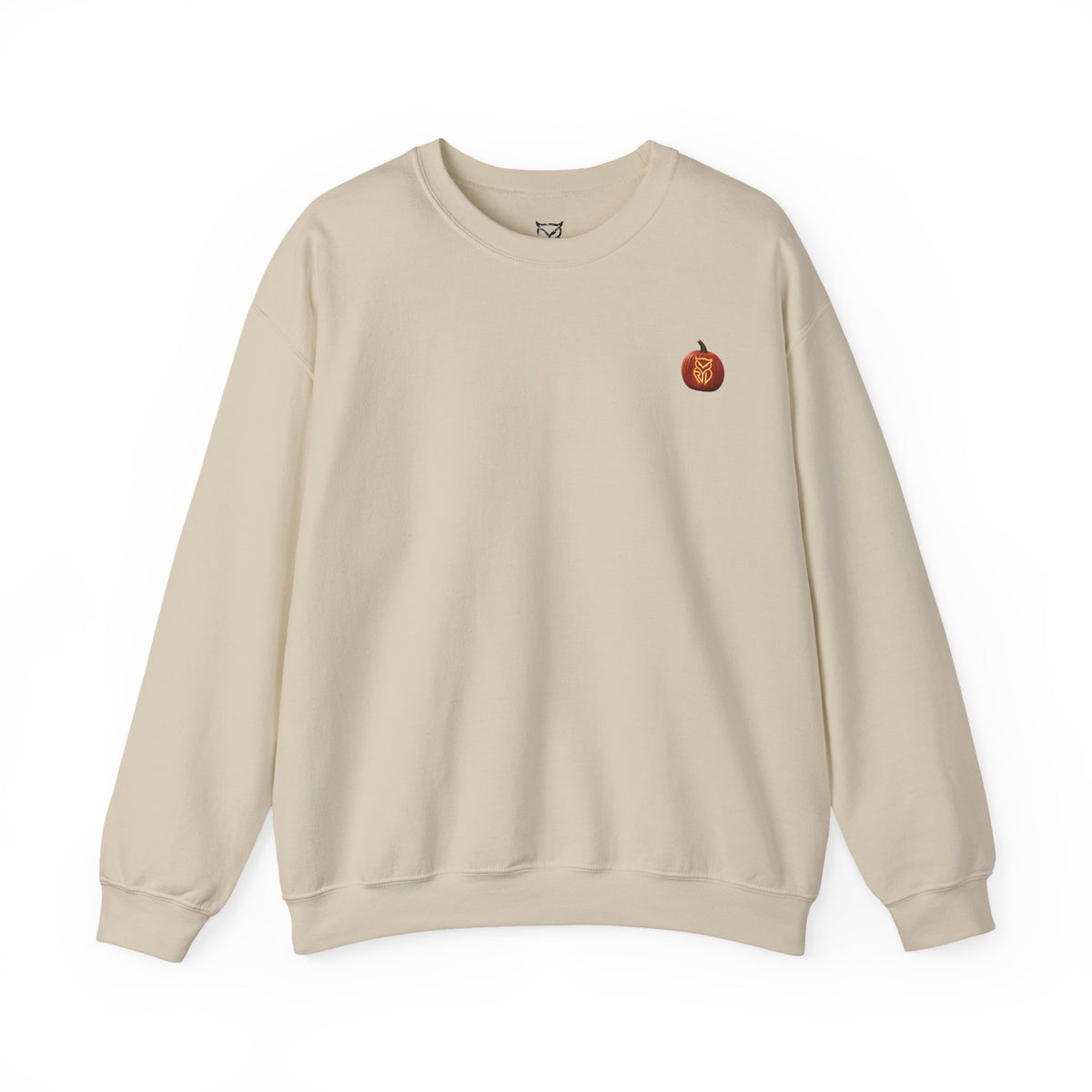 Rare Lab After Dark crewneck sweatshirt: small glowing Rare Lab owl jack-o'-lantern on the chest, C10 truck with owl jack-o'-lantern headlights on the back