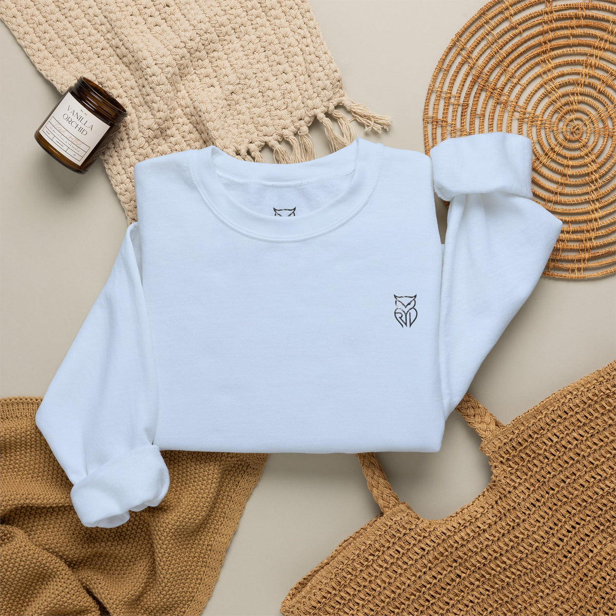 Rare Lab After Dark Midnight crewneck in Forest Green: small night-sky owl on the chest, C10 truck under a full moon on the back