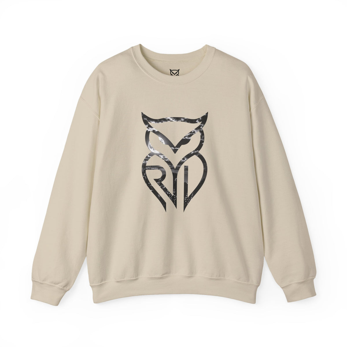 Rare Lab Midnight Owl crewneck in Sand: large night-sky owl on the front, C10 truck under a full moon on the back
