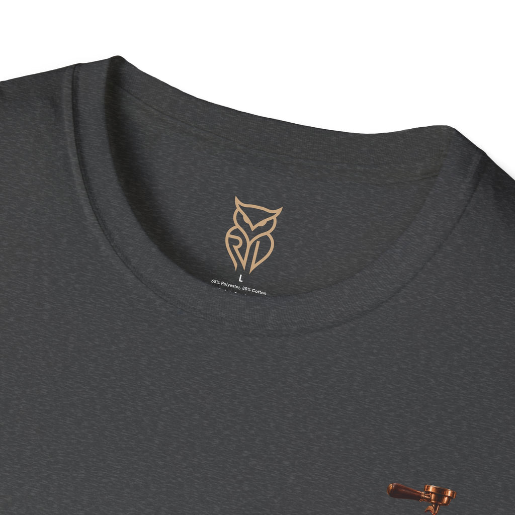 Rare Lab Espresso Drip tee: small Rare Lab Drip espresso design on the chest