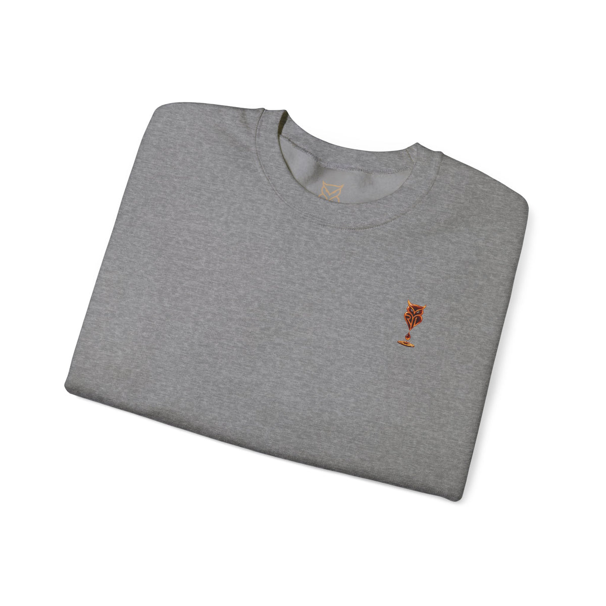 Rare Lab Drip Owl crewneck: Rare Lab owl in glossy amber with an espresso drop, on the left chest