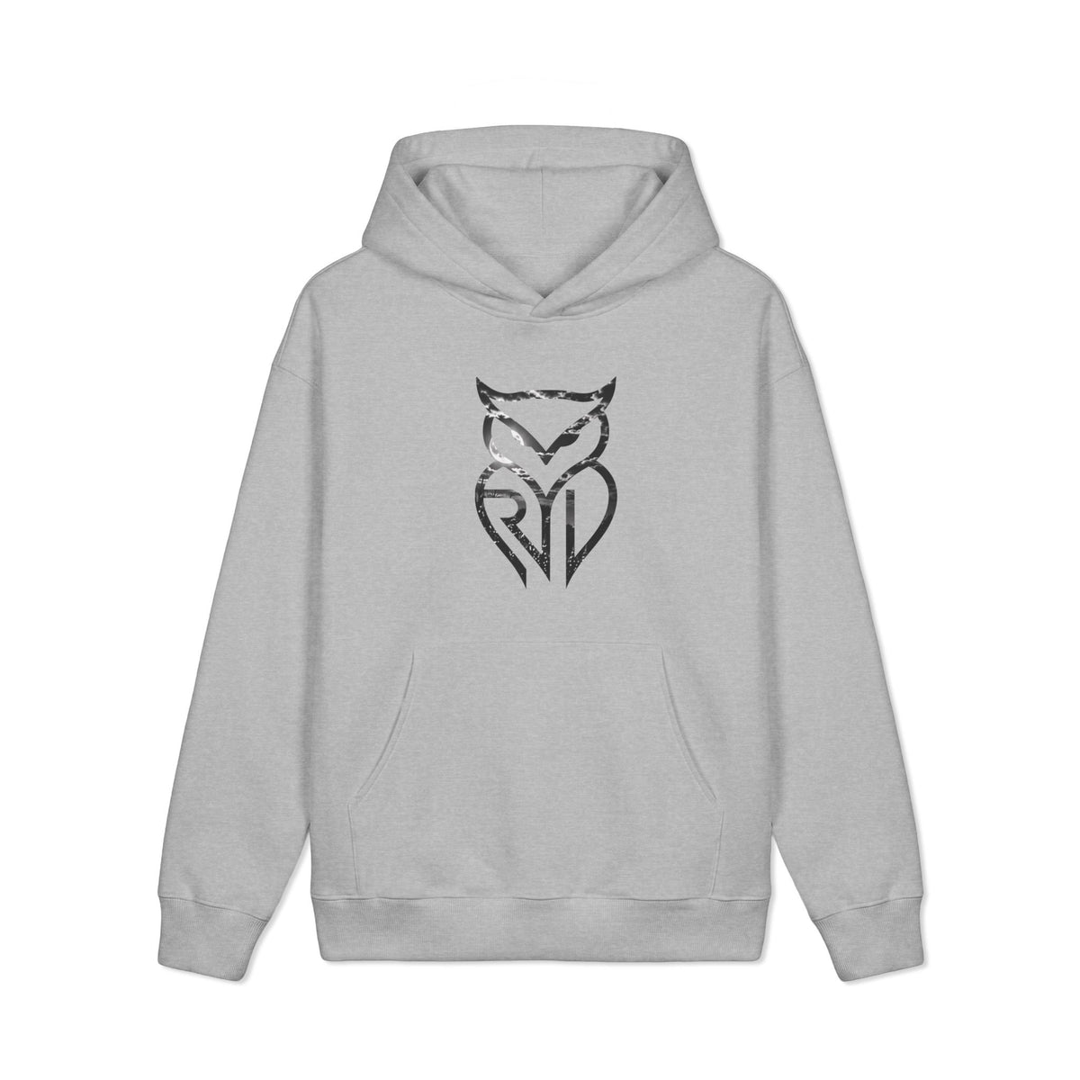 Rare Lab Pumpkin Patch heavyweight hoodie: large moonlit Rare Lab owl on the front, pumpkin patch scene with an owl jack-o'-lantern on the back