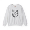 Rare Lab Owl Lantern crewneck sweatshirt: glowing Rare Lab owl jack-o'-lantern on the front, moonlit pumpkin patch scene on the back