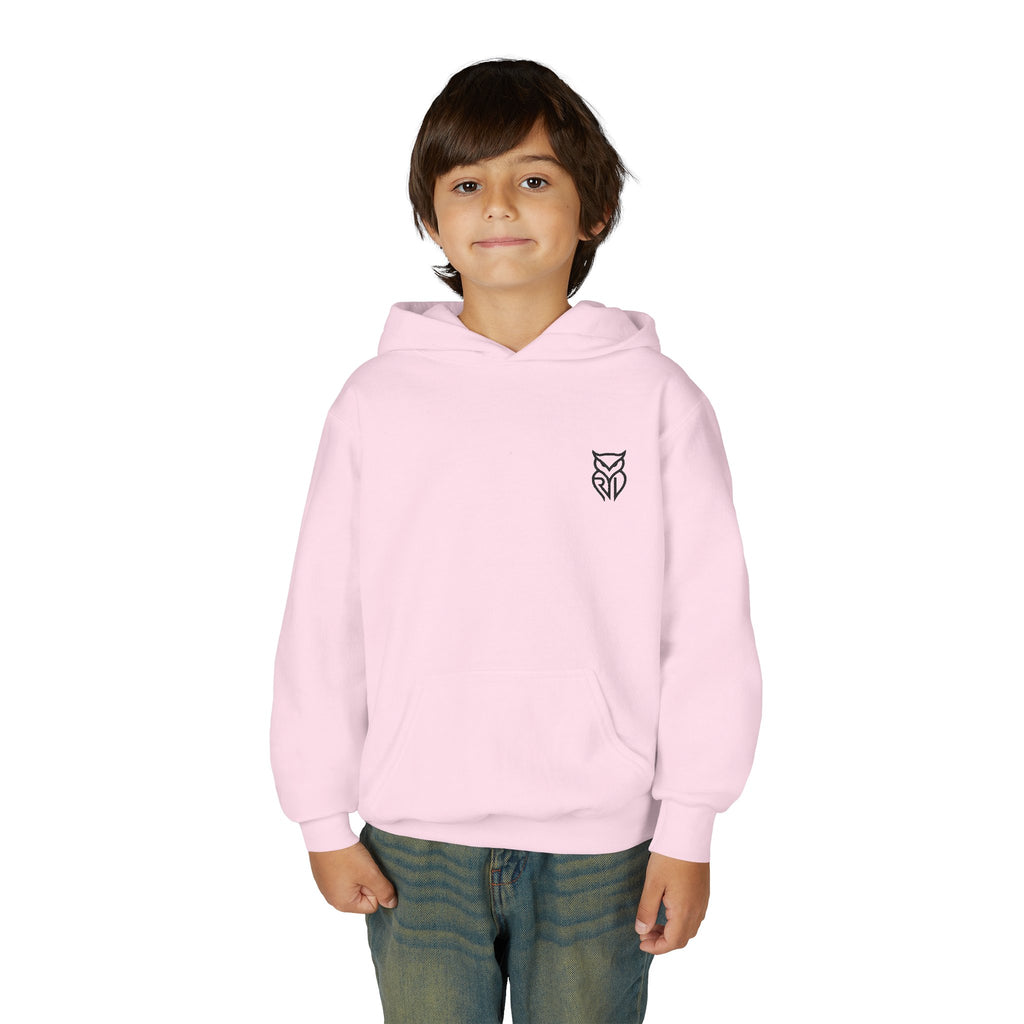 Rare Lab youth hoodie: small Rare Lab owl logo on the chest