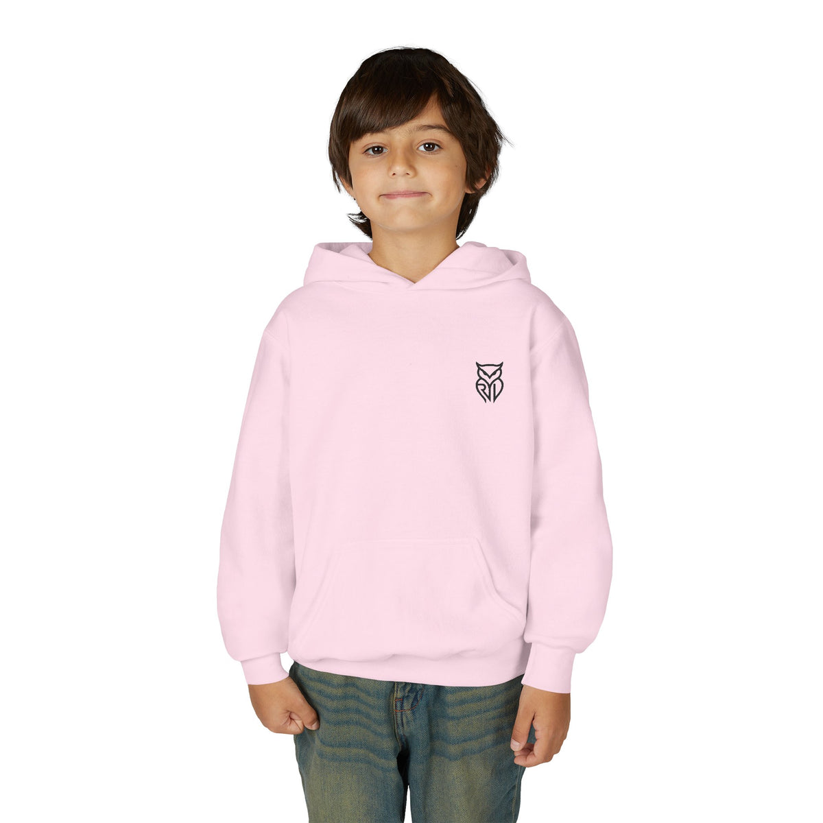 Rare Lab youth hoodie: small Rare Lab owl logo on the chest