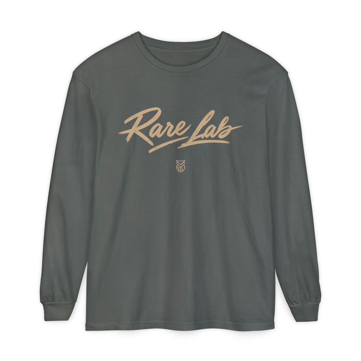Rare Lab Script Logo garment-dyed long sleeve tee with the Rare Lab script logo