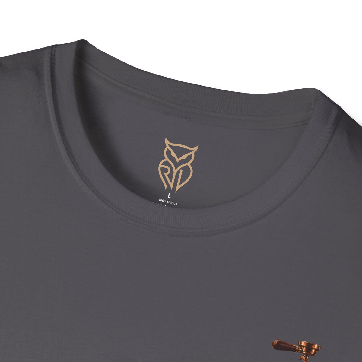 Rare Lab Espresso Drip tee: small Rare Lab Drip espresso design on the chest