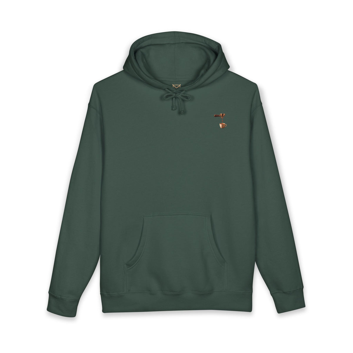 Rare Lab Espresso Drip heavyweight hoodie: espresso drip with one drop shaped like the Rare Lab owl