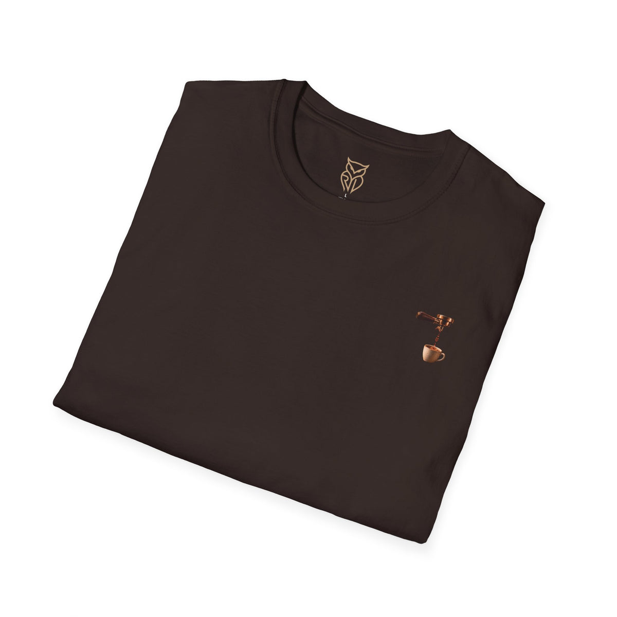 Rare Lab Espresso Drip tee: small Rare Lab Drip espresso design on the chest