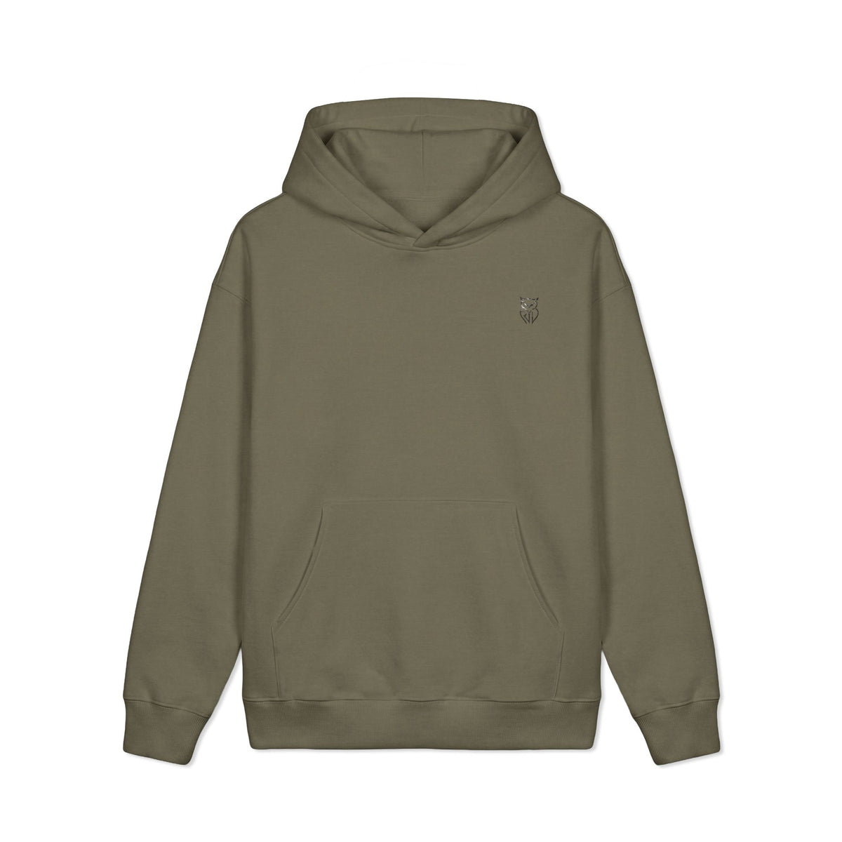 Rare Lab Midnight Owl heavyweight hoodie with a small moonlit, night-sky-filled Rare Lab owl logo on the chest