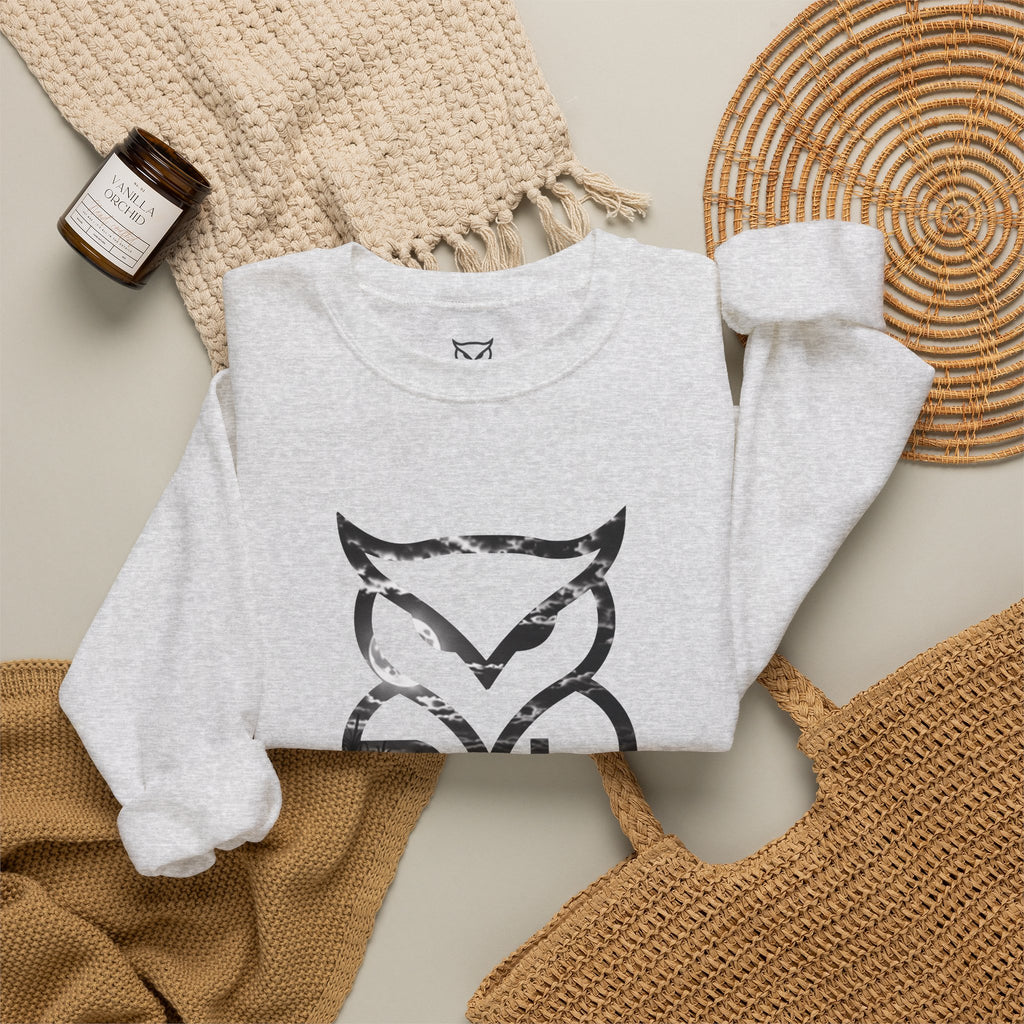 Rare Lab Midnight Owl crewneck in Forest Green: large night-sky owl on the front, C10 truck under a full moon on the back