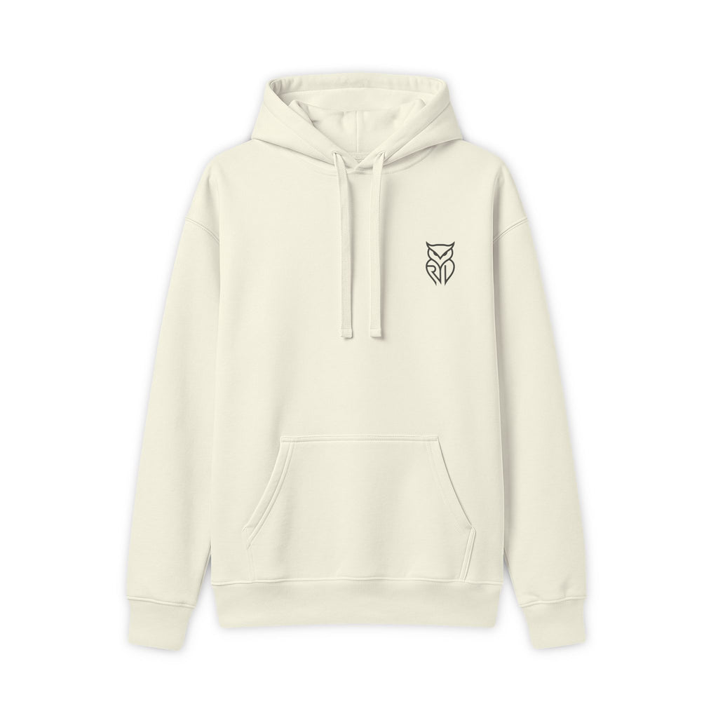 Rare Lab RL Owl heavyweight hoodie: small minimal Rare Lab owl logo on the chest