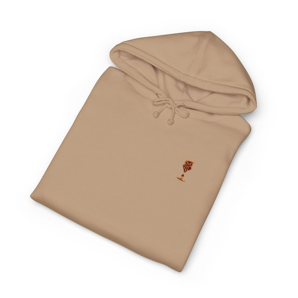 Rare Lab Drip Owl heavyweight hoodie: Rare Lab owl in glossy amber with an espresso drop, on the chest
