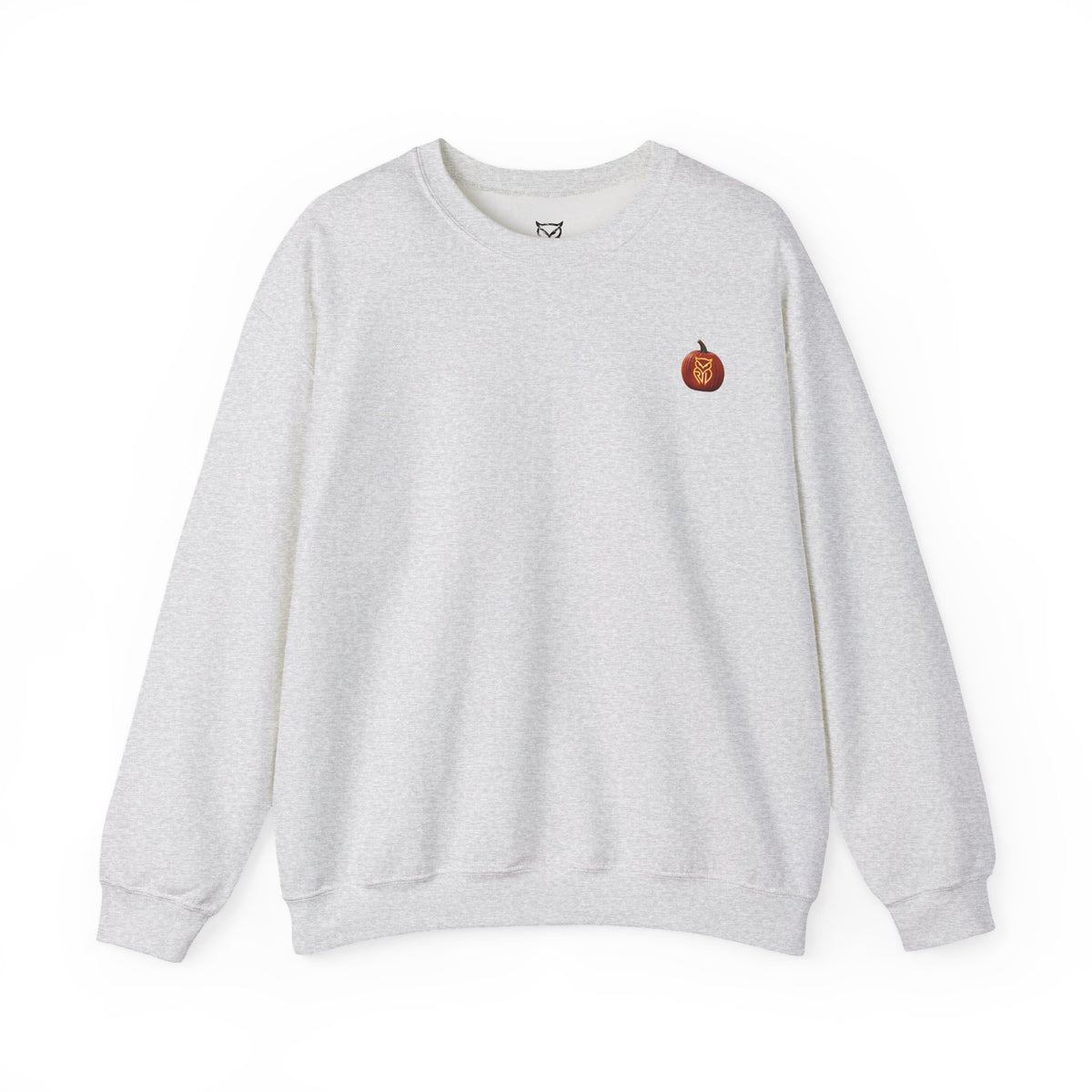 Rare Lab After Dark crewneck sweatshirt: small glowing Rare Lab owl jack-o'-lantern on the chest, C10 truck with owl jack-o'-lantern headlights on the back