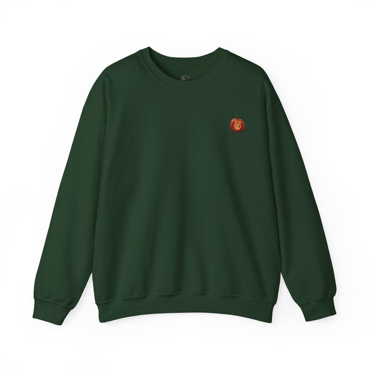 Rare Lab After Dark crewneck sweatshirt: small glowing Rare Lab owl jack-o'-lantern on the chest, C10 truck with owl jack-o'-lantern headlights on the back