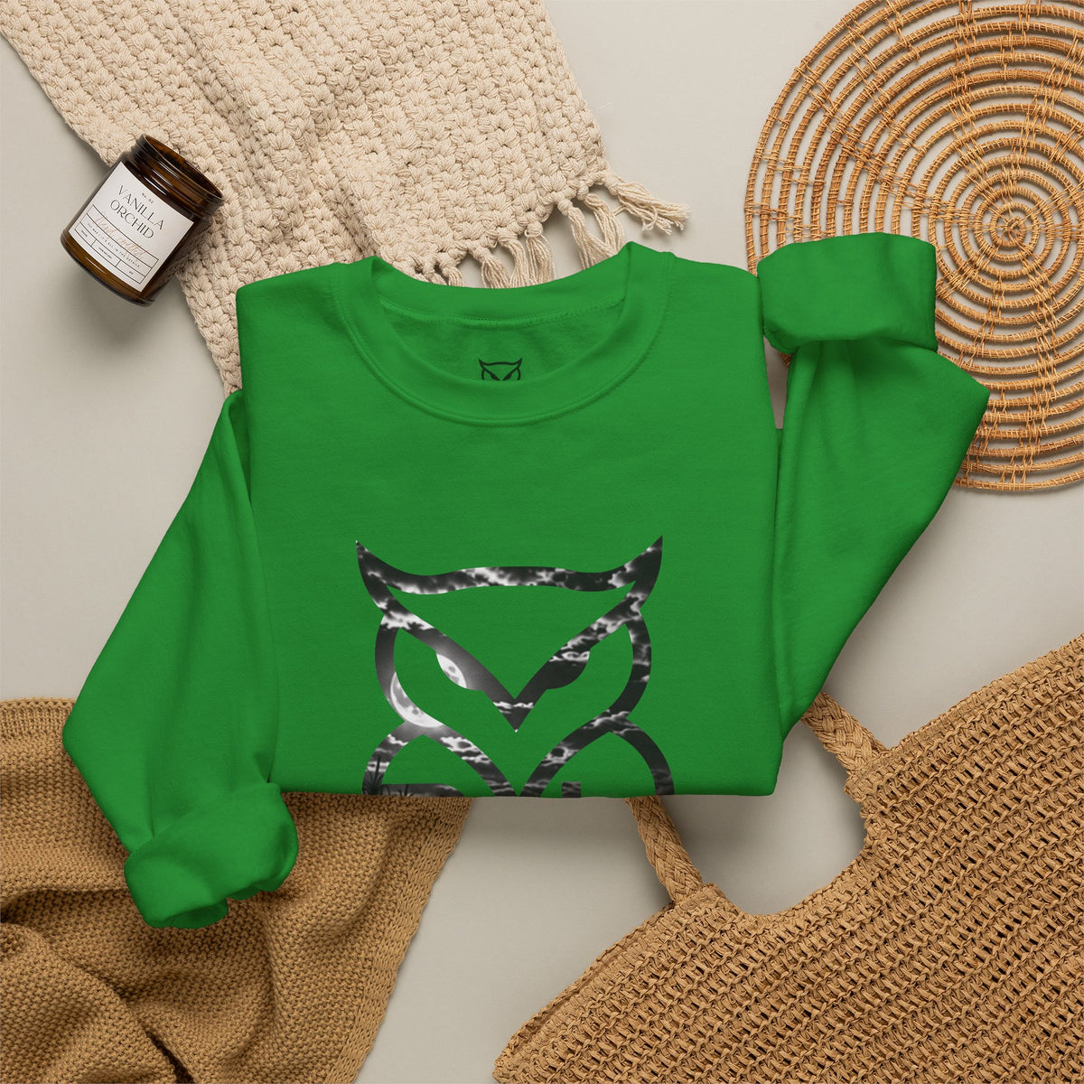 Rare Lab Midnight Owl crewneck in Maroon: large night-sky owl on the front, C10 truck under a full moon on the back