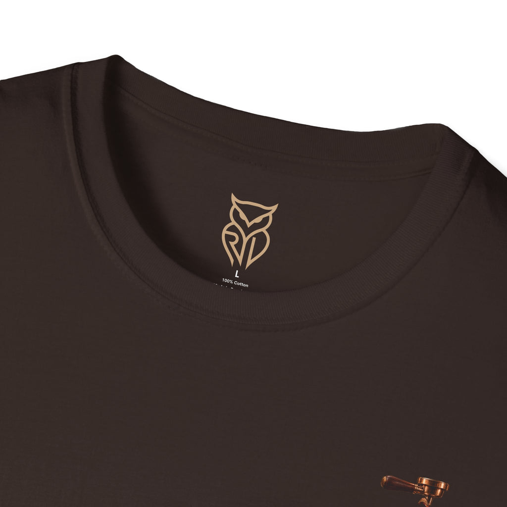 Rare Lab Espresso Drip tee: small Rare Lab Drip espresso design on the chest