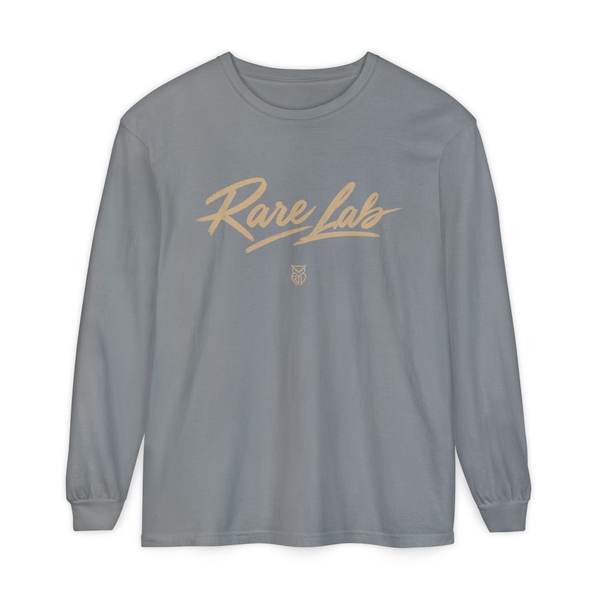 Rare Lab Script Logo garment-dyed long sleeve tee with the Rare Lab script logo