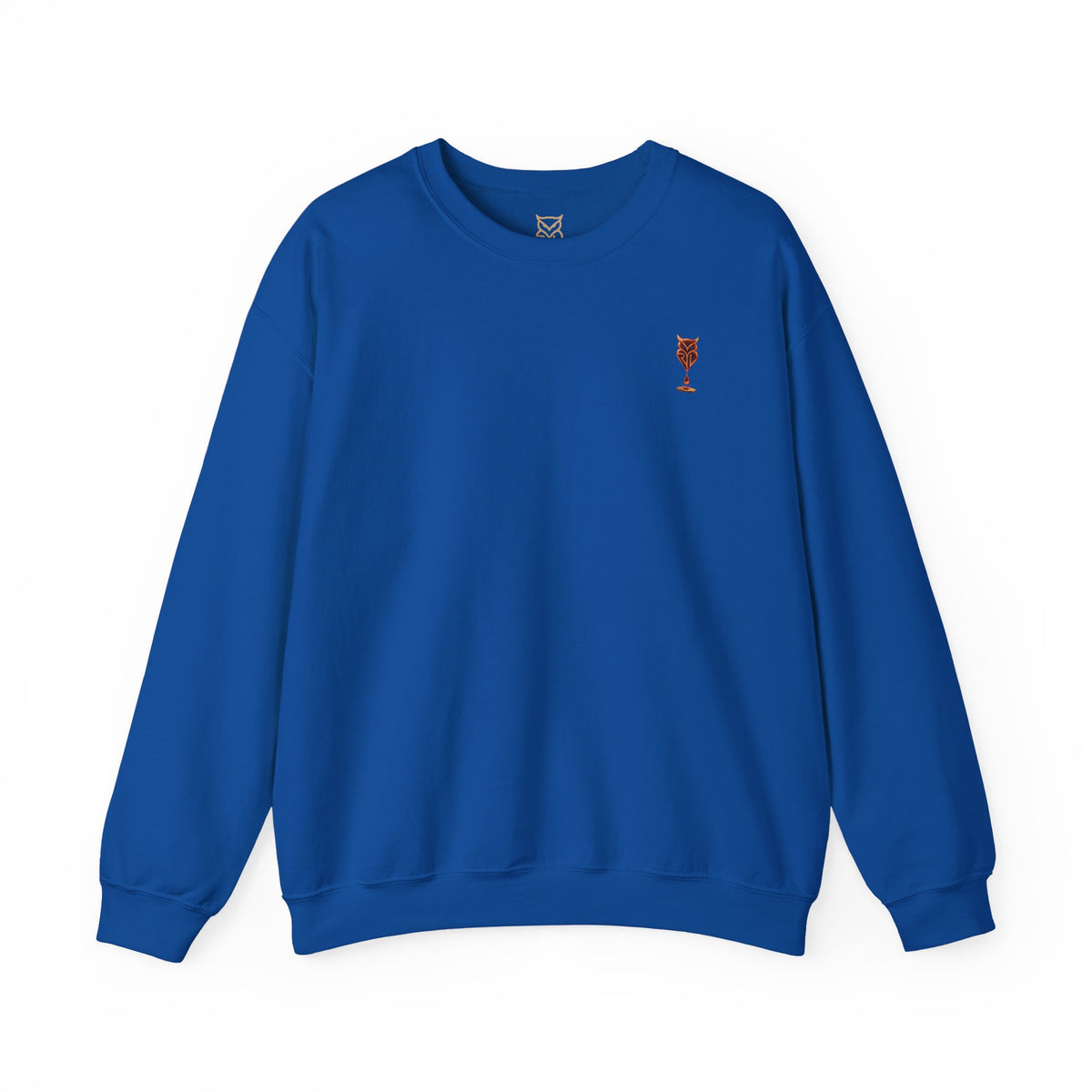 Rare Lab Drip Owl crewneck: Rare Lab owl in glossy amber with an espresso drop, on the left chest