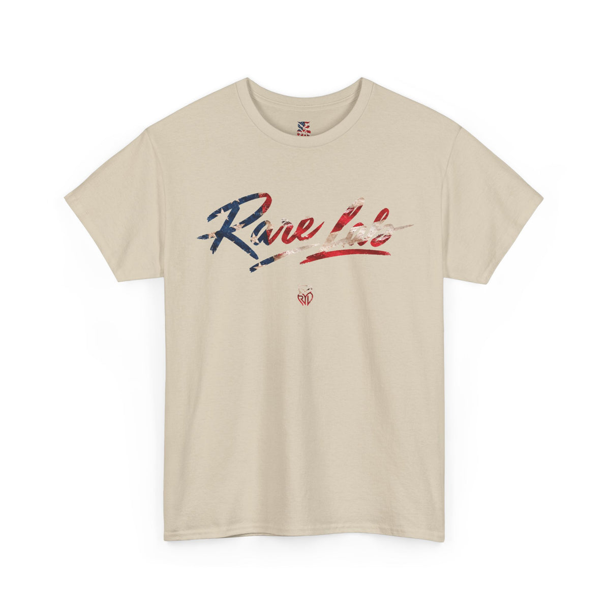 Rare Lab Brush Stroke American Flag tee: faded brush stroke logo in flag colors across the chest