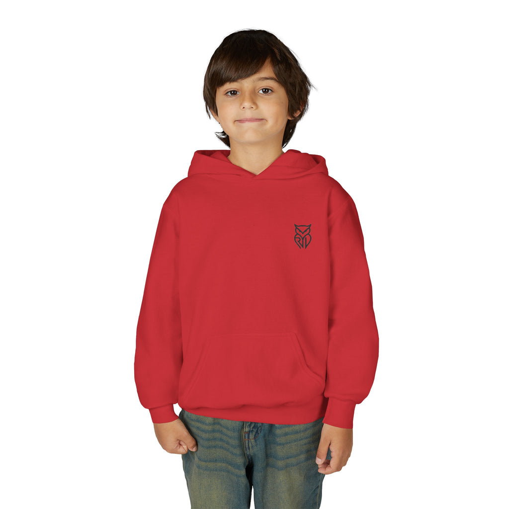 Rare Lab youth hoodie: small Rare Lab owl logo on the chest