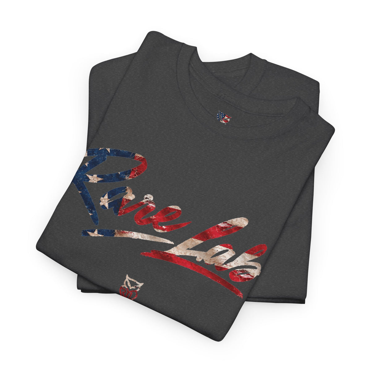 Rare Lab Brush Stroke American Flag tee: faded brush stroke logo in flag colors across the chest