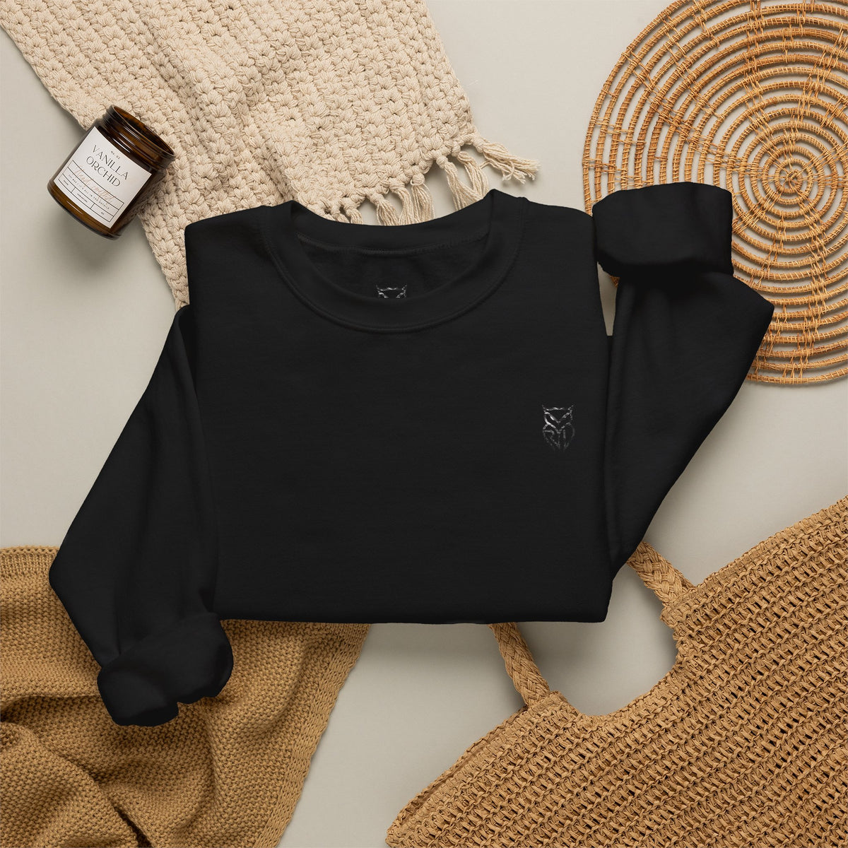Rare Lab After Dark Midnight crewneck in Ash: small night-sky owl on the chest, C10 truck under a full moon on the back