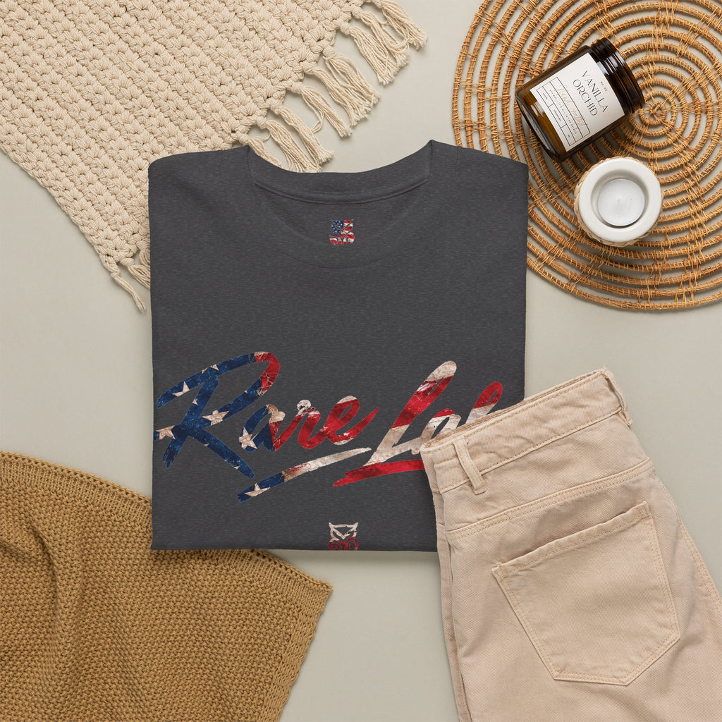 Rare Lab Brush Stroke American Flag tee: faded brush stroke logo in flag colors across the chest