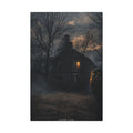Rare Lab Night Watch canvas: a dark house with one warm window, framed by bare trees at night