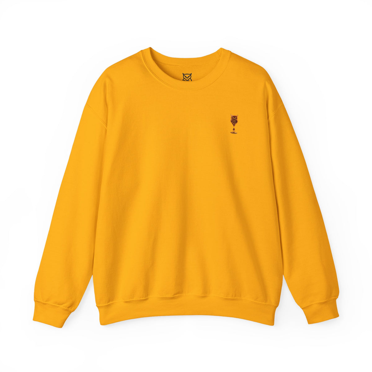 Rare Lab Drip Owl crewneck: Rare Lab owl in glossy amber with an espresso drop, on the left chest