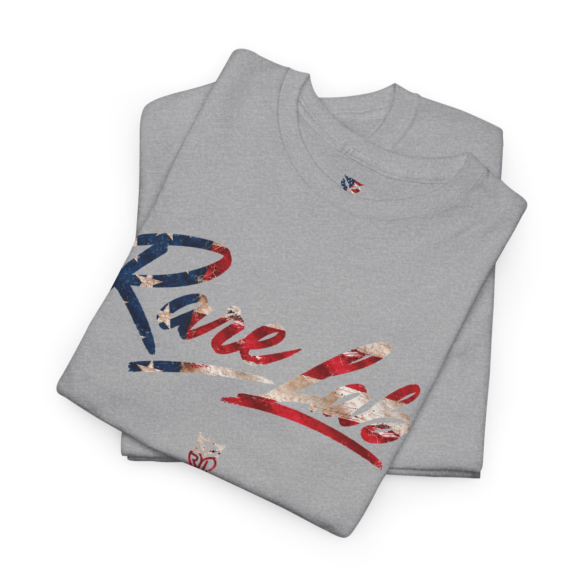 Rare Lab Brush Stroke American Flag tee: faded brush stroke logo in flag colors across the chest