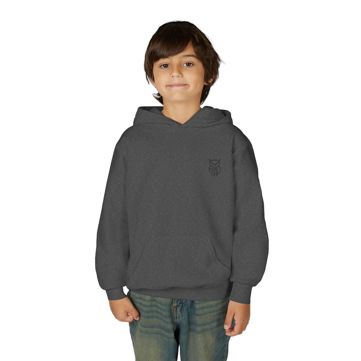 Rare Lab youth hoodie: small Rare Lab owl logo on the chest