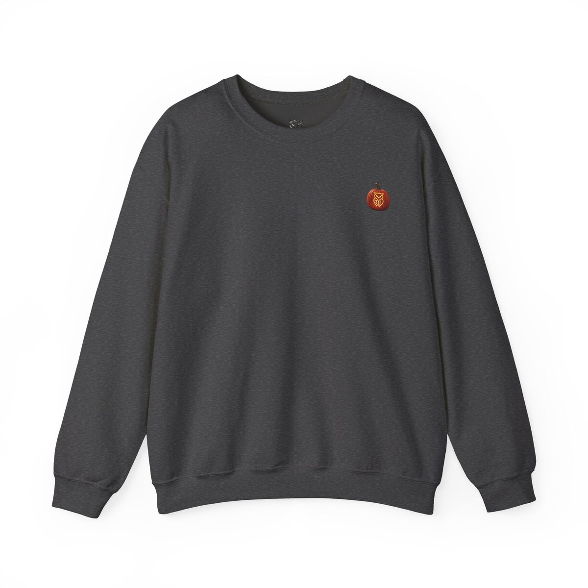 Rare Lab After Dark crewneck sweatshirt: small glowing Rare Lab owl jack-o'-lantern on the chest, C10 truck with owl jack-o'-lantern headlights on the back
