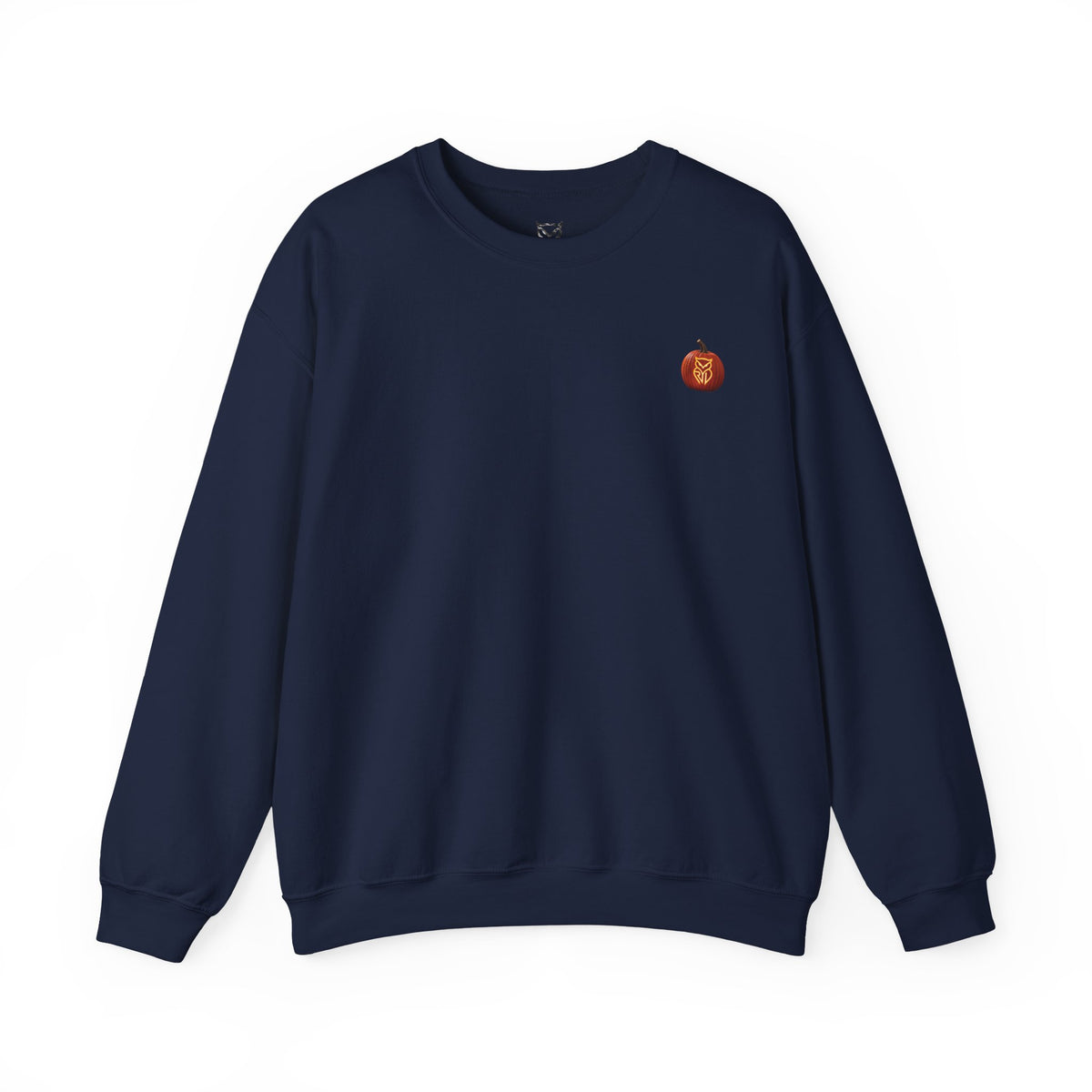 Rare Lab After Dark crewneck sweatshirt: small glowing Rare Lab owl jack-o'-lantern on the chest, C10 truck with owl jack-o'-lantern headlights on the back