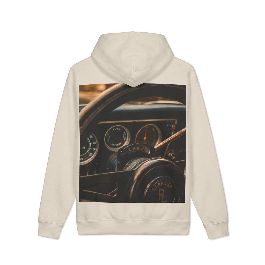 Rare Lab Retro Dashboard heavyweight hoodie: photo print of a classic car dashboard on the back