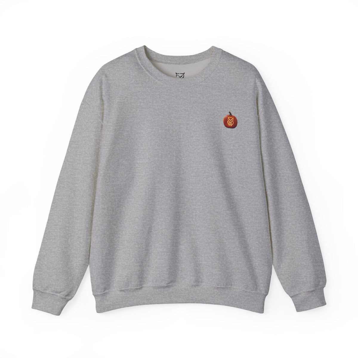 Rare Lab After Dark crewneck sweatshirt: small glowing Rare Lab owl jack-o'-lantern on the chest, C10 truck with owl jack-o'-lantern headlights on the back