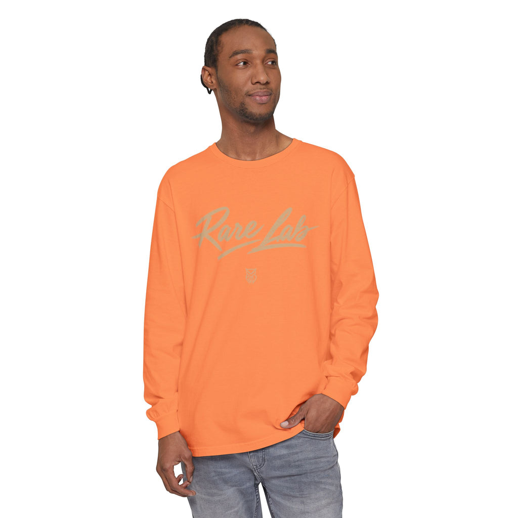 Rare Lab Script Logo garment-dyed long sleeve tee with the Rare Lab script logo