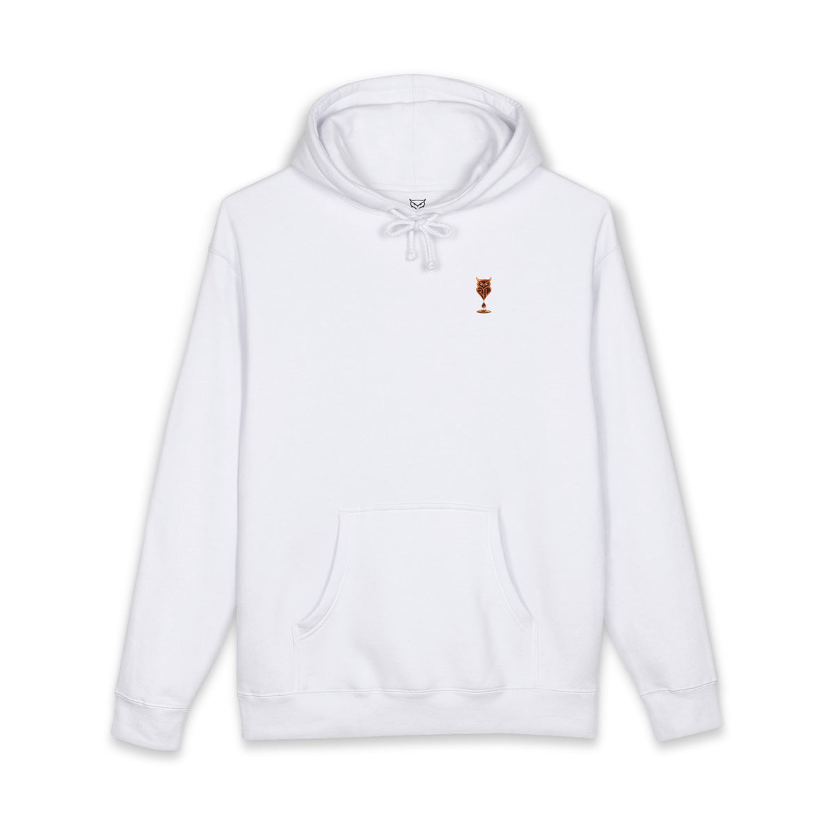 Rare Lab Drip Owl heavyweight hoodie: Rare Lab owl in glossy amber with an espresso drop, on the chest