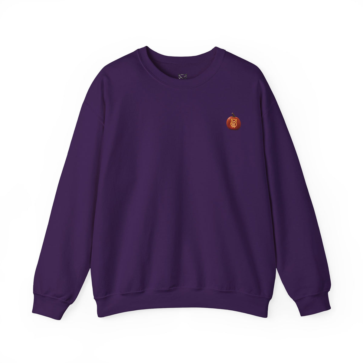 Rare Lab After Dark crewneck sweatshirt: small glowing Rare Lab owl jack-o'-lantern on the chest, C10 truck with owl jack-o'-lantern headlights on the back
