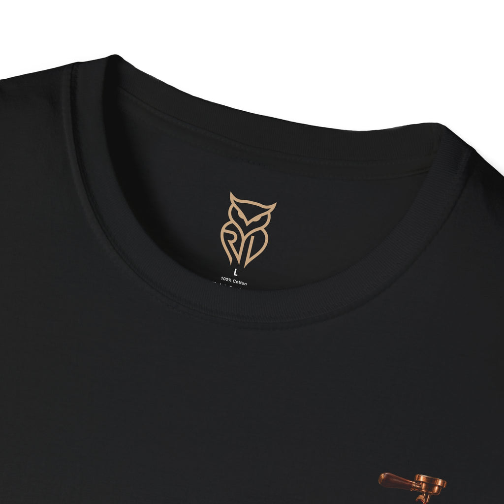 Rare Lab Espresso Drip tee: small Rare Lab Drip espresso design on the chest