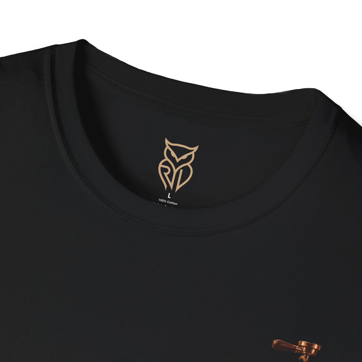 Rare Lab Espresso Drip tee: small Rare Lab Drip espresso design on the chest