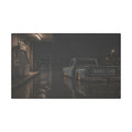 Rare Lab Ice Box canvas: a weathered blue pickup at a rain-slicked, late-night gas stop