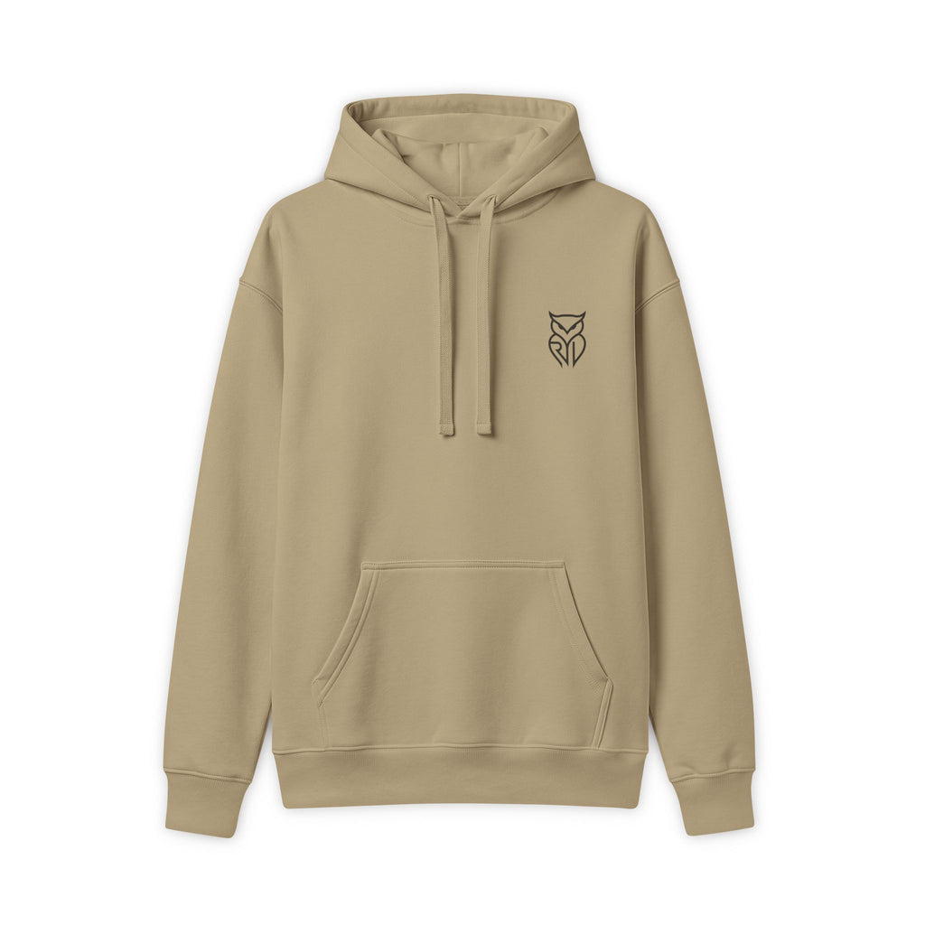 Rare Lab Owl Forest hoodie: shadowy perched owl printed on the back