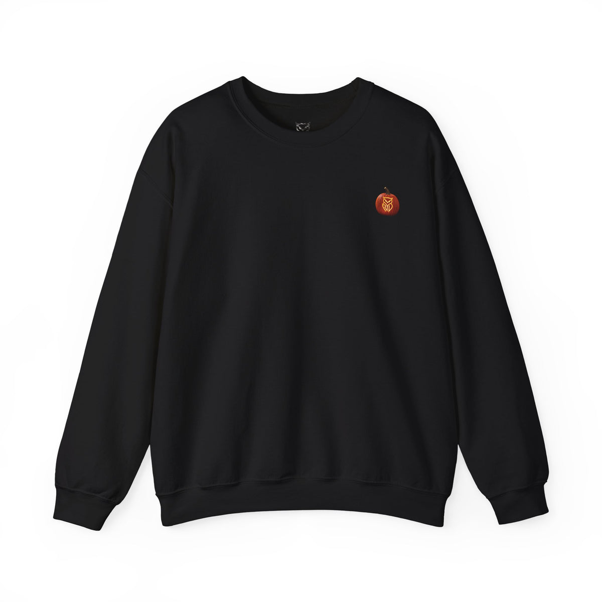 Rare Lab After Dark crewneck sweatshirt: small glowing Rare Lab owl jack-o'-lantern on the chest, C10 truck with owl jack-o'-lantern headlights on the back