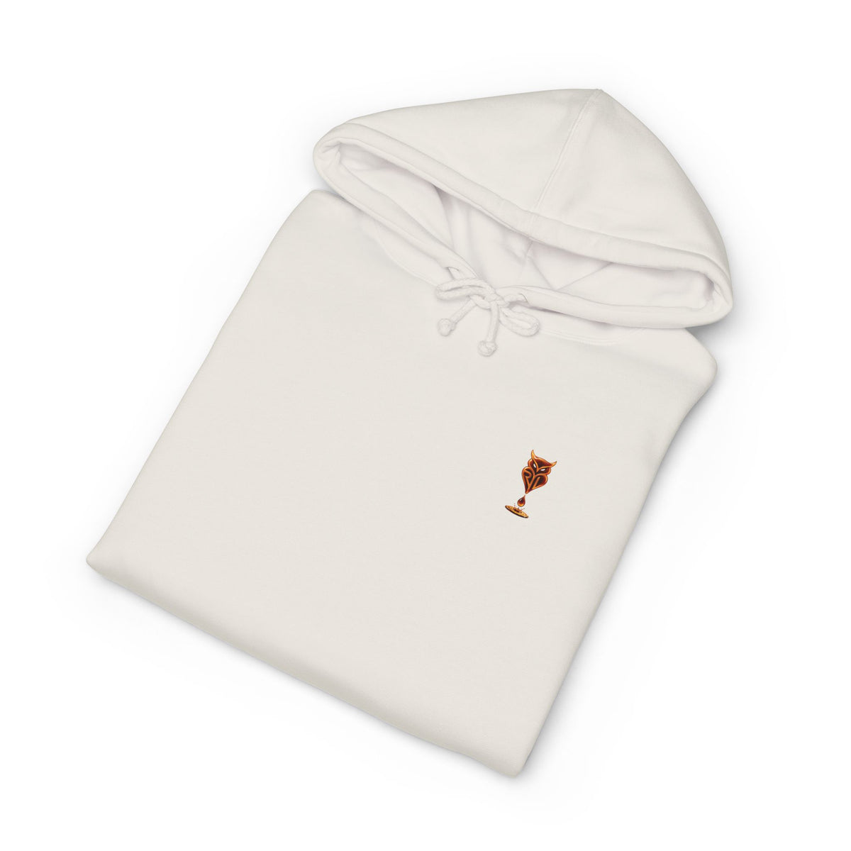 Rare Lab Drip Owl heavyweight hoodie: Rare Lab owl in glossy amber with an espresso drop, on the chest