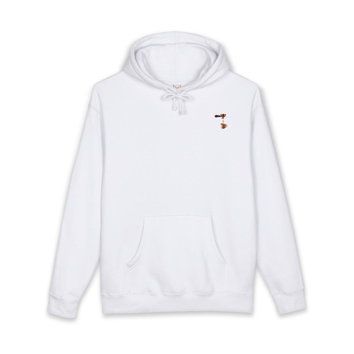 Rare Lab Espresso Drip heavyweight hoodie: espresso drip with one drop shaped like the Rare Lab owl