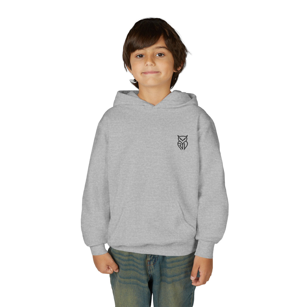 Rare Lab youth hoodie: small Rare Lab owl logo on the chest