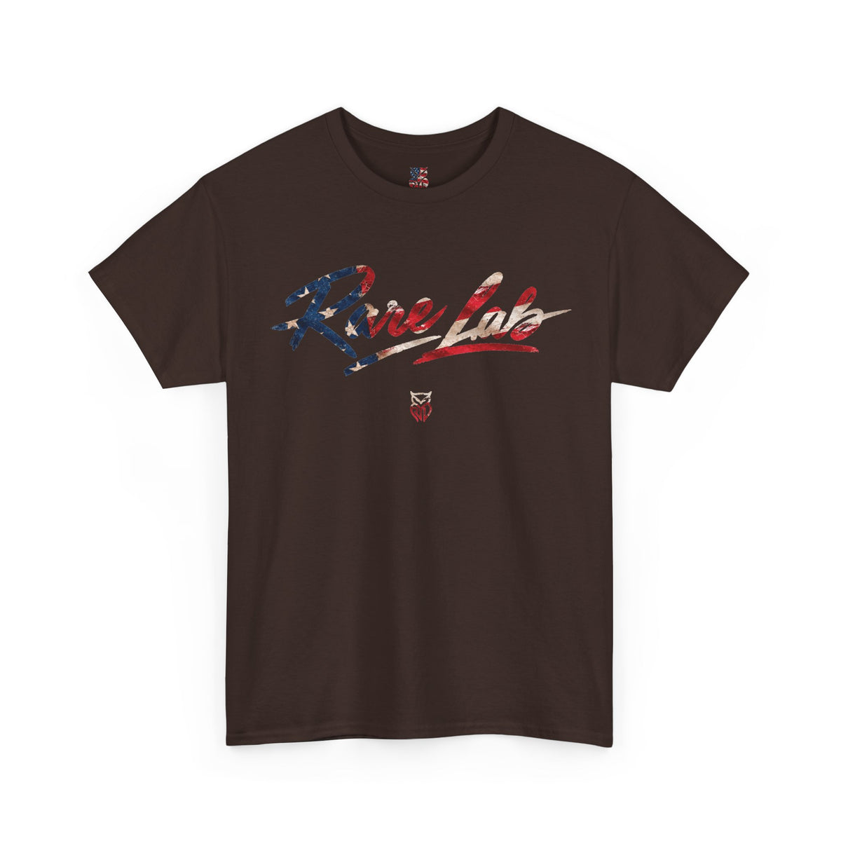 Rare Lab Brush Stroke American Flag tee: faded brush stroke logo in flag colors across the chest