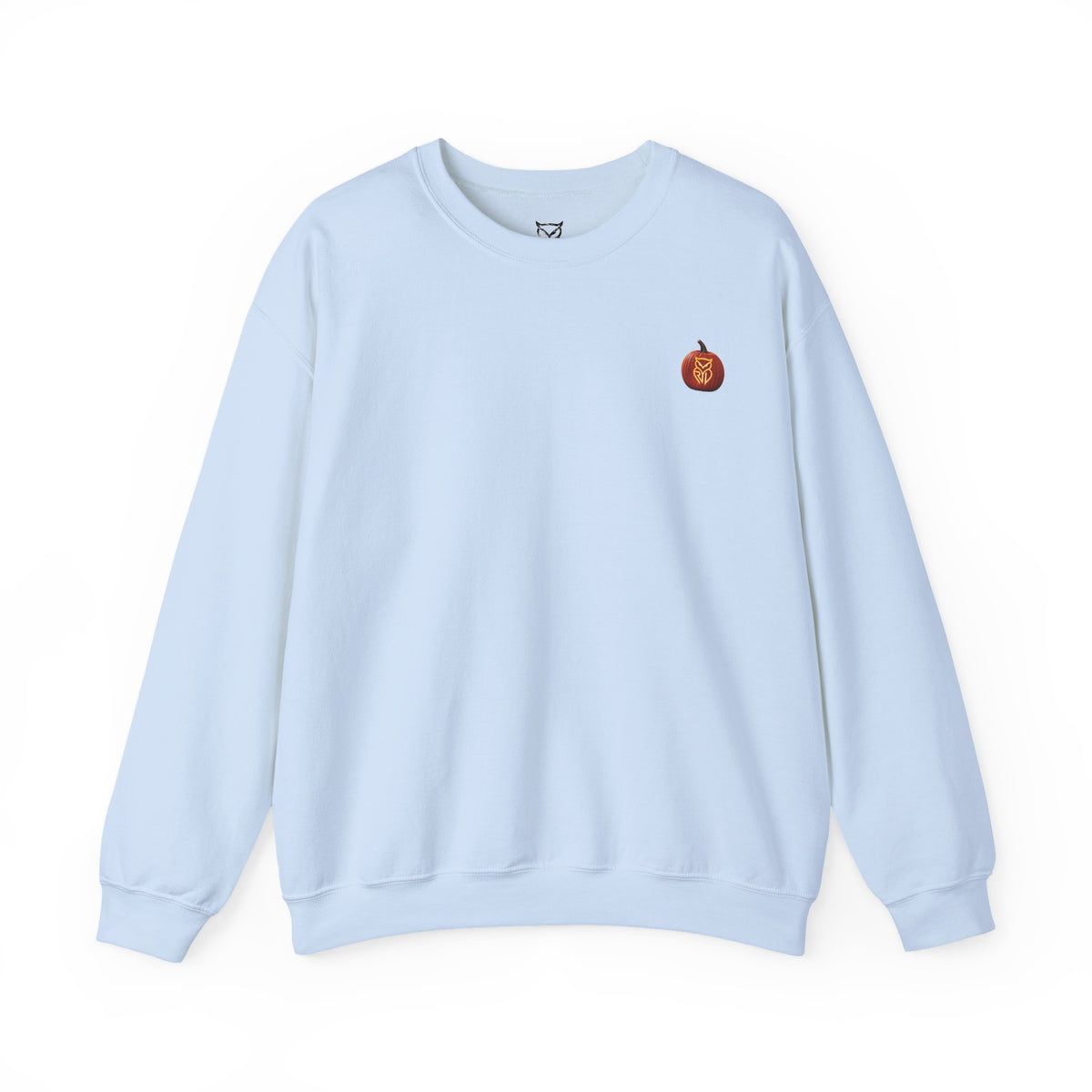 Rare Lab After Dark crewneck sweatshirt: small glowing Rare Lab owl jack-o'-lantern on the chest, C10 truck with owl jack-o'-lantern headlights on the back